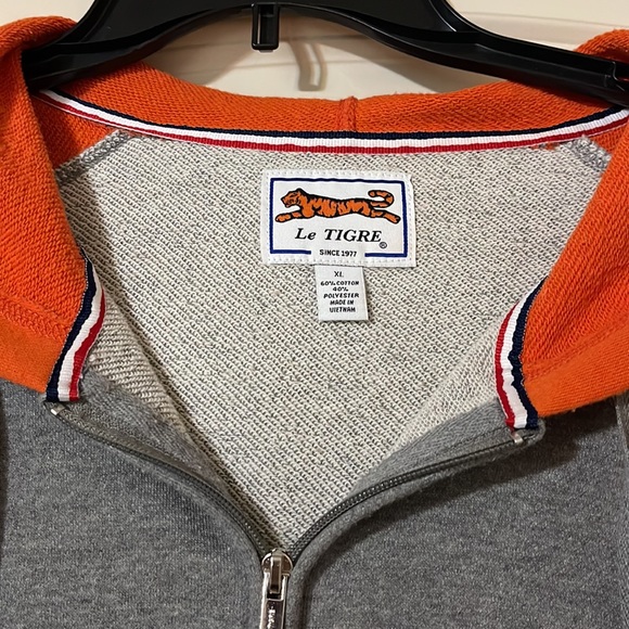 LeTigre Gray/orange Full Zip Hoodie Size XL - Picture 2 of 2